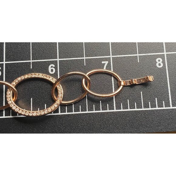 Signed Ralph Lauren Bracelet Rose Gold Tone Rhinestone Link Oval Chain 7.25" - Picture 4 of 6